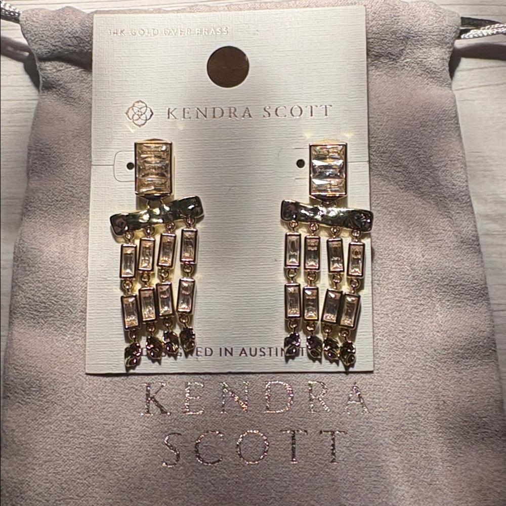Kendra Scott Gold and CZ stone Drop earrings new with tag